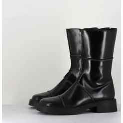 Boots Tige Mi-Haute En Cuir A Bout Carre Large - Dahlia Black Boots
