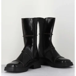 Boots Tige Mi-Haute En Cuir A Bout Carre Large - Dahlia Black Boots