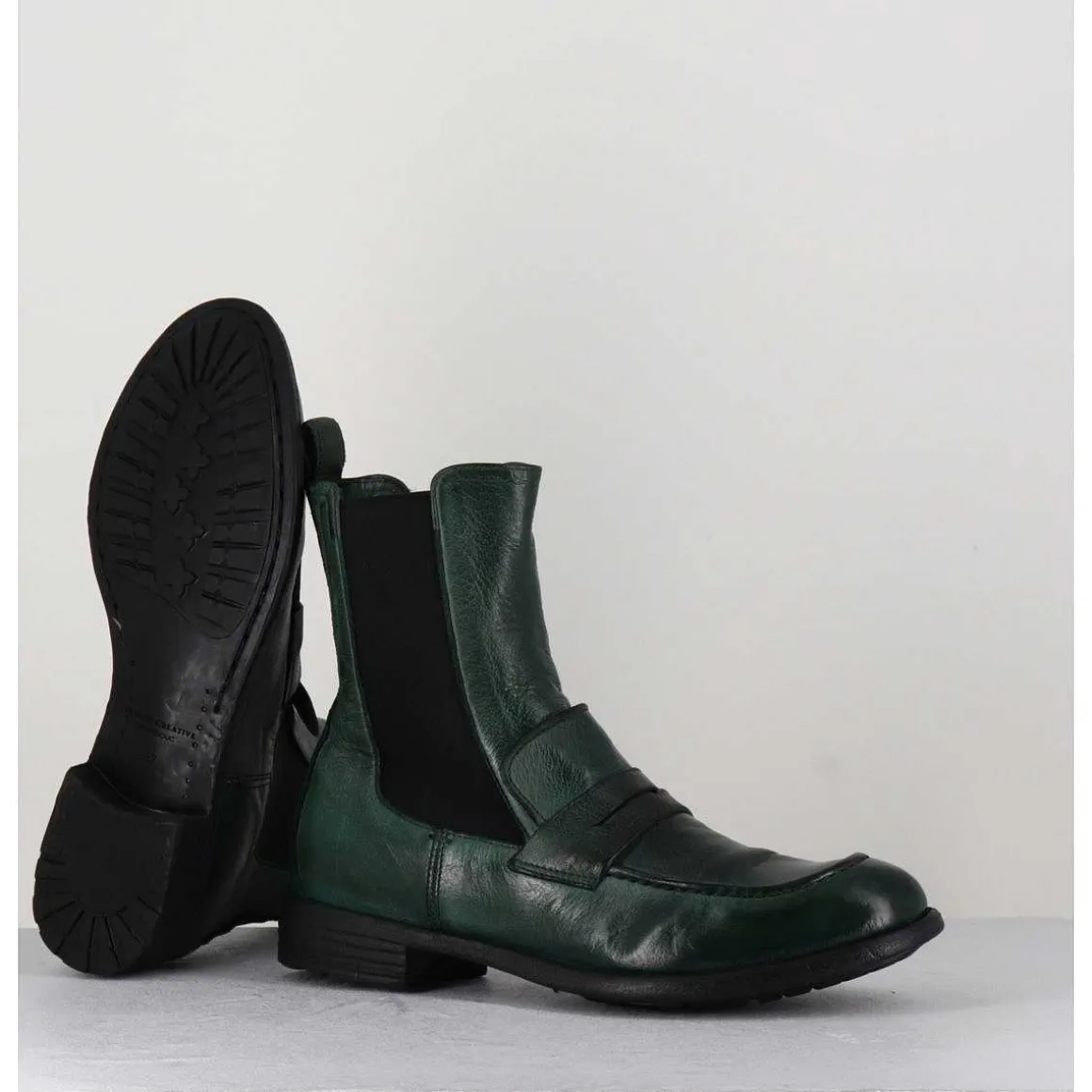 Boots-Mocassins Chelsea En Cuir Vert Bouteille - Mars 142 Bouteille