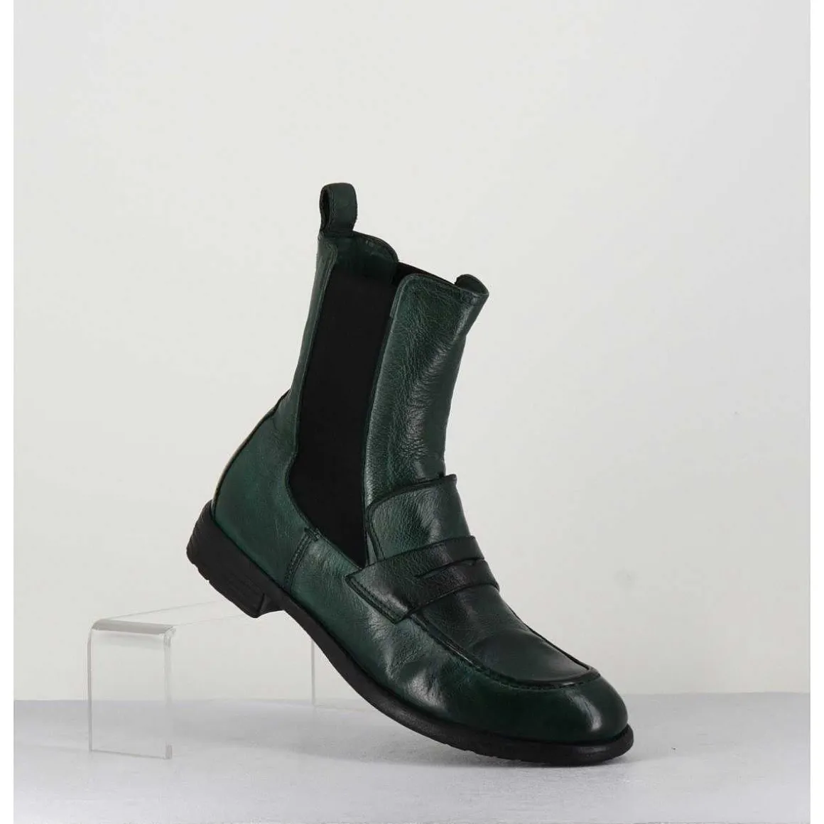 Boots-Mocassins Chelsea En Cuir Vert Bouteille - Mars 142 Bouteille