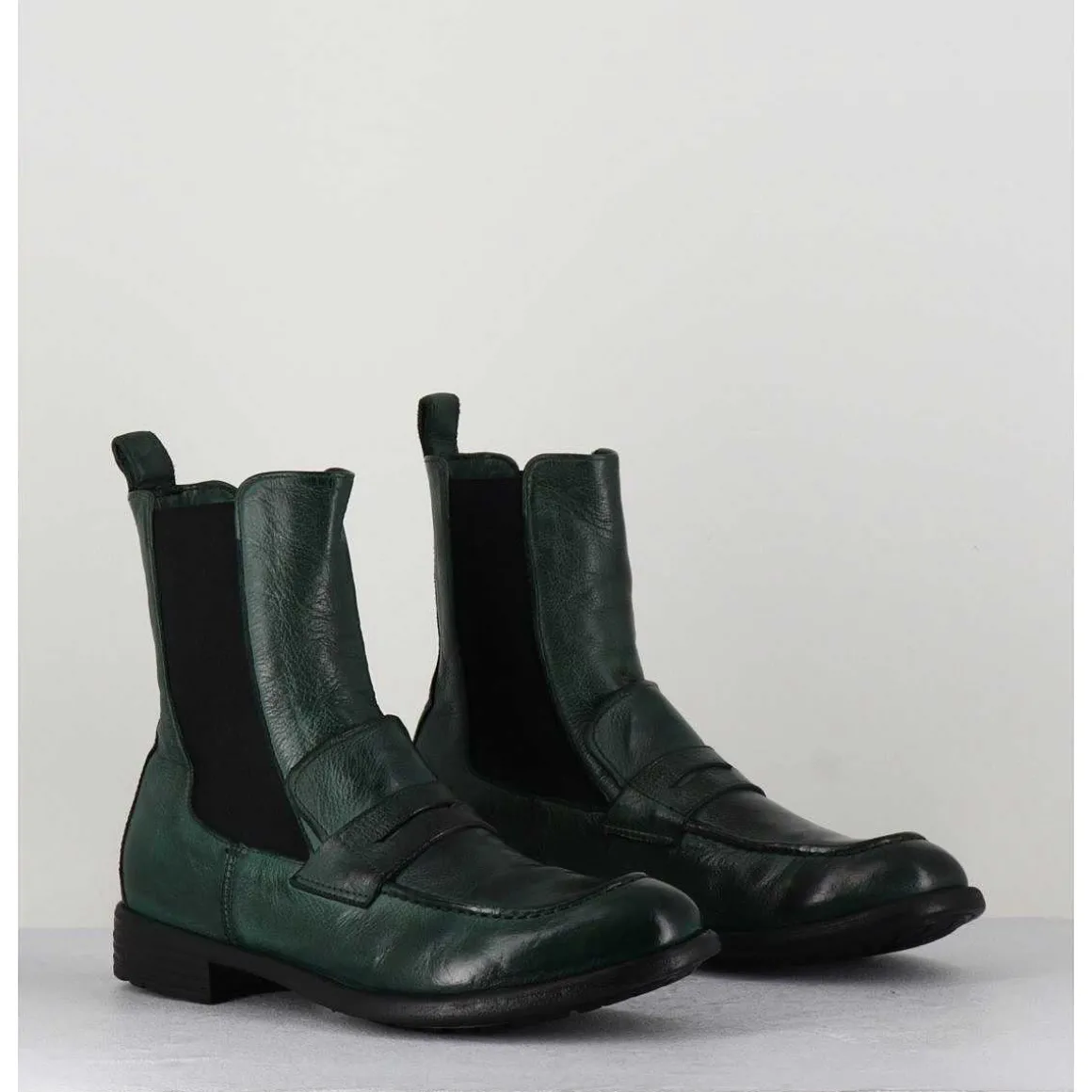 Boots-Mocassins Chelsea En Cuir Vert Bouteille - Mars 142 Bouteille
