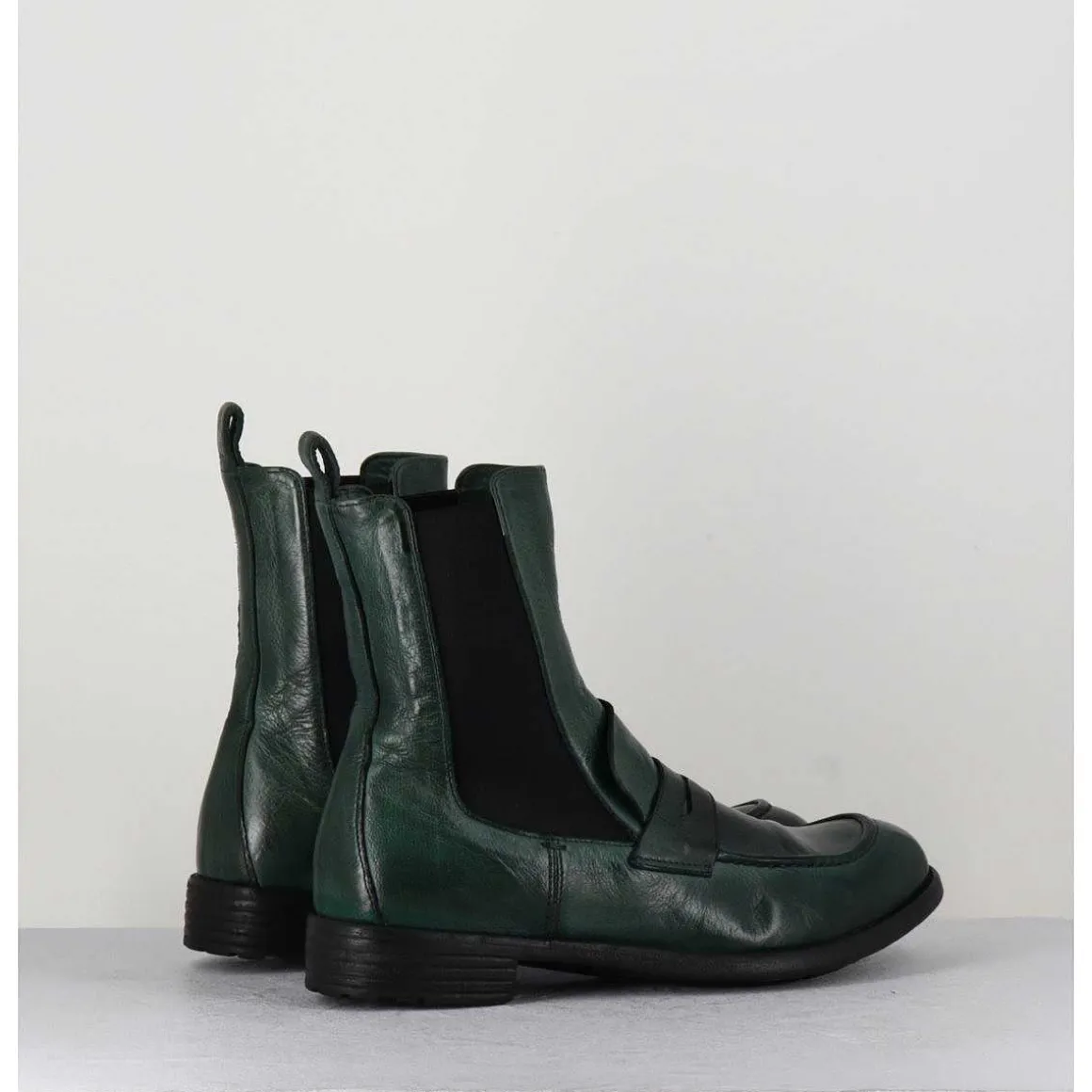 Boots-Mocassins Chelsea En Cuir Vert Bouteille - Mars 142 Bouteille