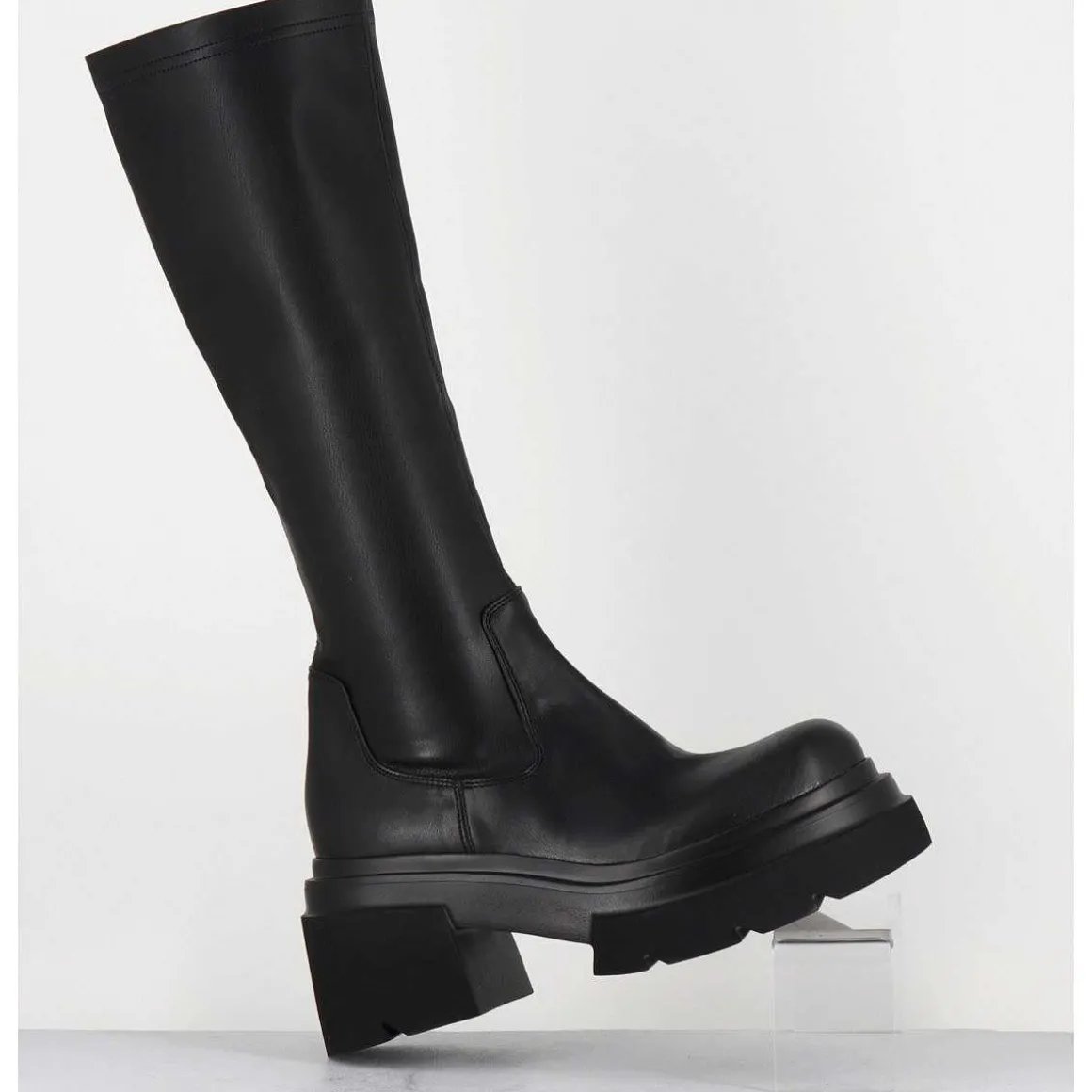 Botte Chunky En Cuir Stretch Noir - E3716 Link Nero