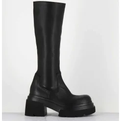 Botte Chunky En Cuir Stretch Noir - E3716 Link Nero