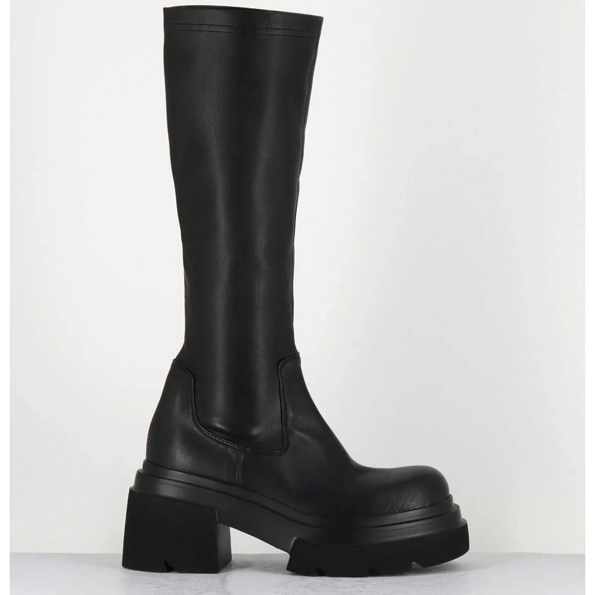 Botte Chunky En Cuir Stretch Noir - E3716 Link Nero