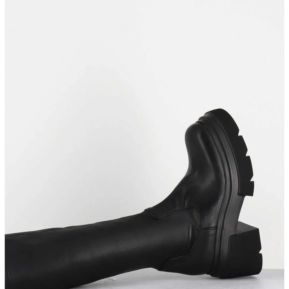 Botte Chunky En Cuir Stretch Noir - E3716 Link Nero