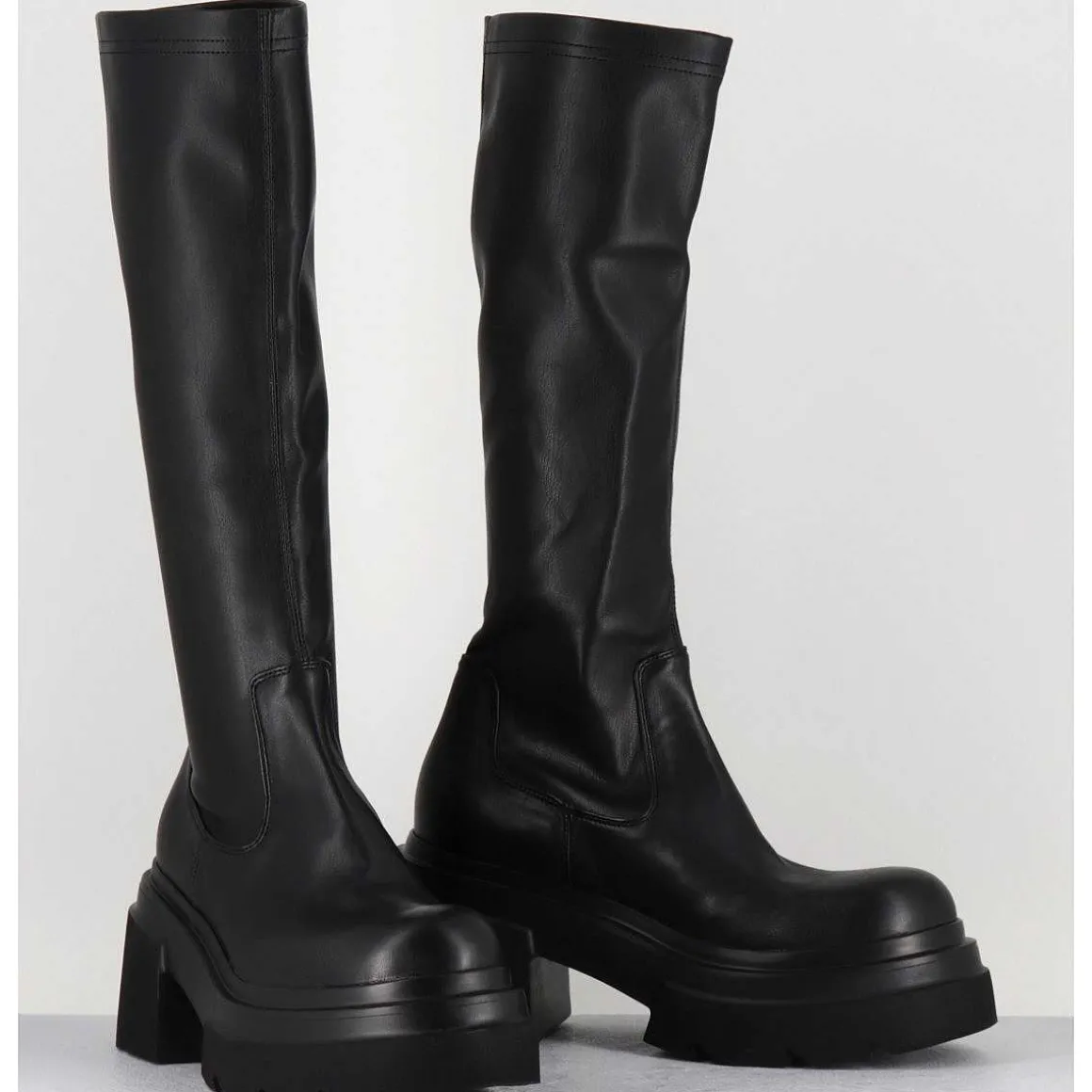 Botte Chunky En Cuir Stretch Noir - E3716 Link Nero