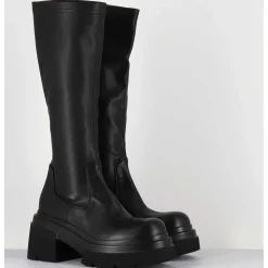 Botte Chunky En Cuir Stretch Noir - E3716 Link Nero