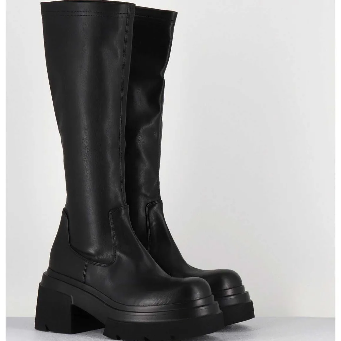 Botte Chunky En Cuir Stretch Noir - E3716 Link Nero