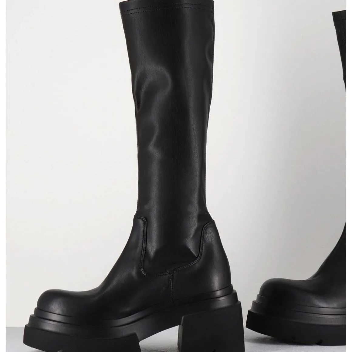 Botte Chunky En Cuir Stretch Noir - E3716 Link Nero