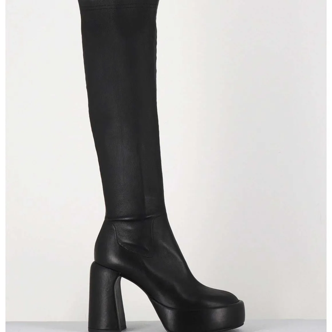 Bottes A Plateforme En Cuir Stretch Noir - E3307 Nera