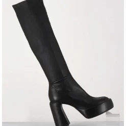 Bottes A Plateforme En Cuir Stretch Noir - E3307 Nera