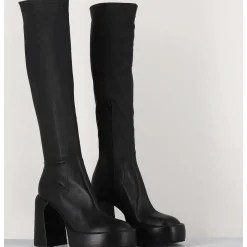 Bottes A Plateforme En Cuir Stretch Noir - E3307 Nera