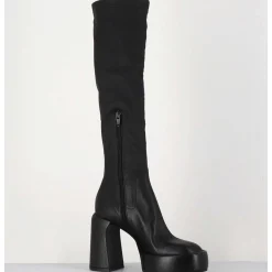 Bottes A Plateforme En Cuir Stretch Noir - E3307 Nera