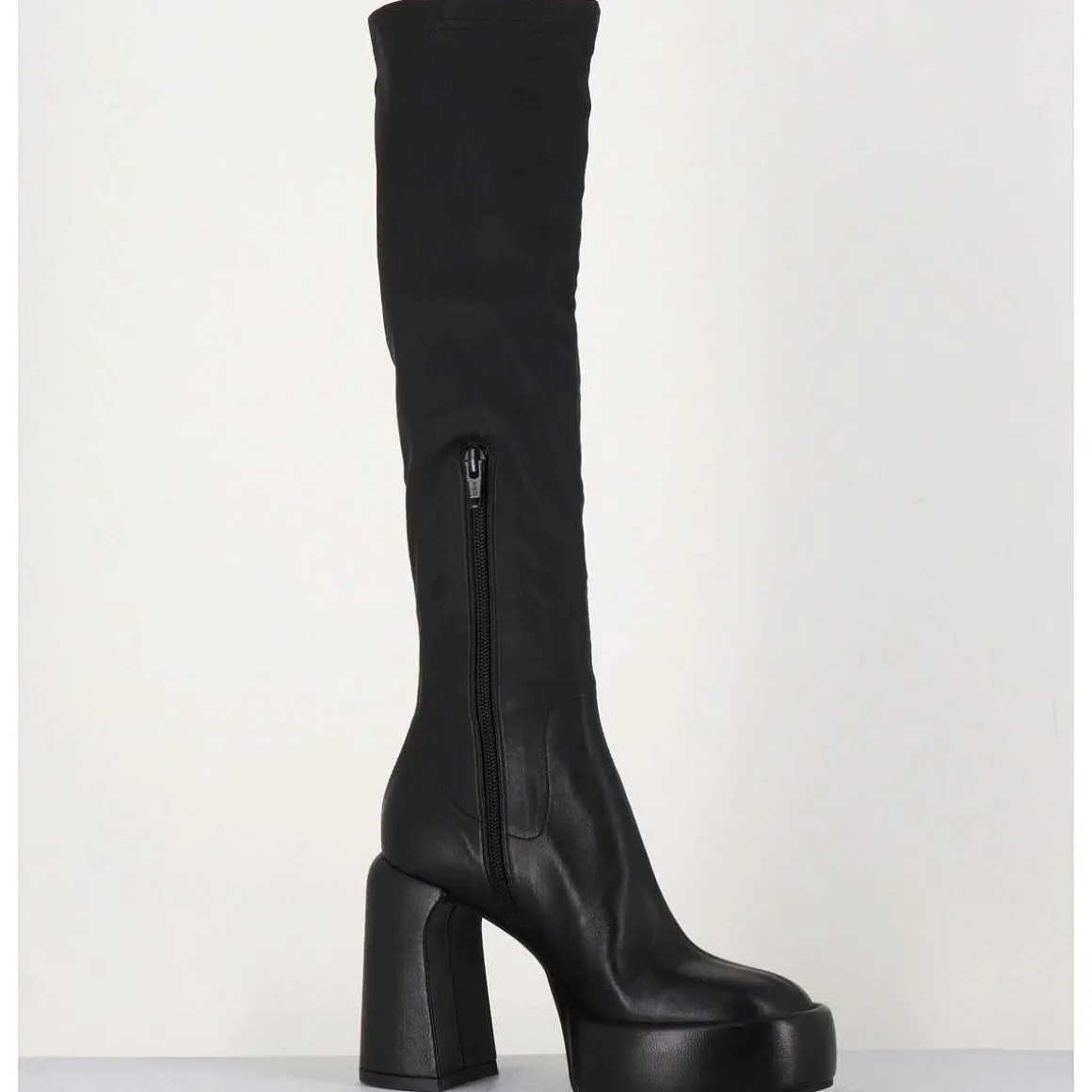 Bottes A Plateforme En Cuir Stretch Noir - E3307 Nera
