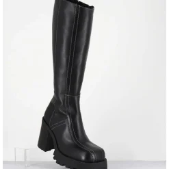 Bottes A Plateforme En Cuir Noir & Surpiqures Blanches 90S - Dulce Tal Boots