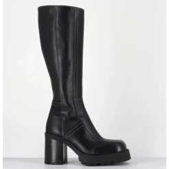 Bottes A Plateforme En Cuir Noir & Surpiqures Blanches 90S - Dulce Tal Boots