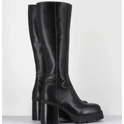 Bottes A Plateforme En Cuir Noir & Surpiqures Blanches 90S - Dulce Tal Boots