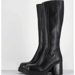 Bottes A Plateforme En Cuir Noir & Surpiqures Blanches 90S - Dulce Tal Boots