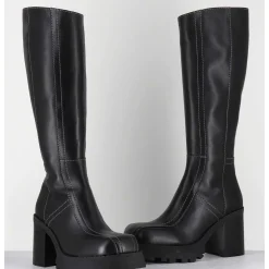 Bottes A Plateforme En Cuir Noir & Surpiqures Blanches 90S - Dulce Tal Boots