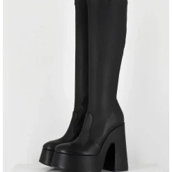 Bottes A Plateforme En Cuir Noir Stretch - 1D7754 Pulp Black