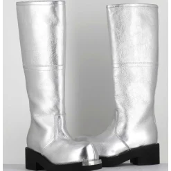 Bottes Biker En Cuir Metallise Argent - S66Ww0075 T9002