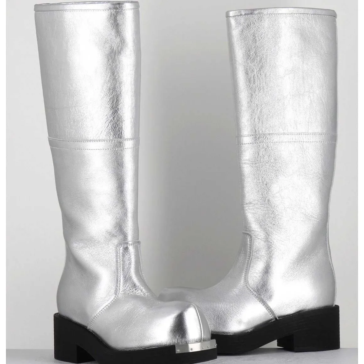 Bottes Biker En Cuir Metallise Argent - S66Ww0075 T9002