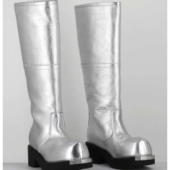Bottes Biker En Cuir Metallise Argent - S66Ww0075 T9002