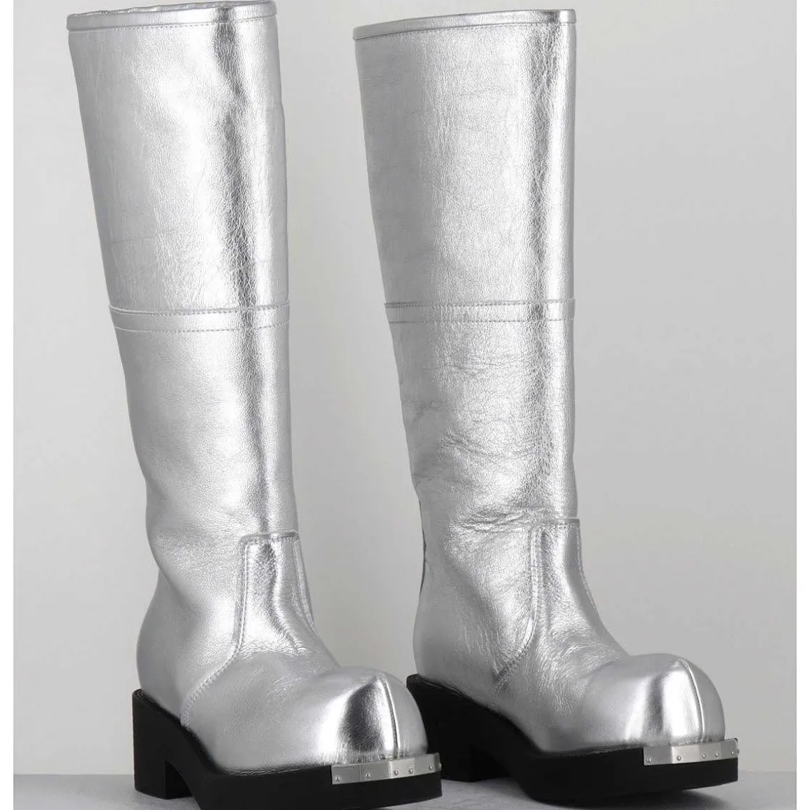 Bottes Biker En Cuir Metallise Argent - S66Ww0075 T9002