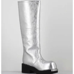 Bottes Biker En Cuir Metallise Argent - S66Ww0075 T9002