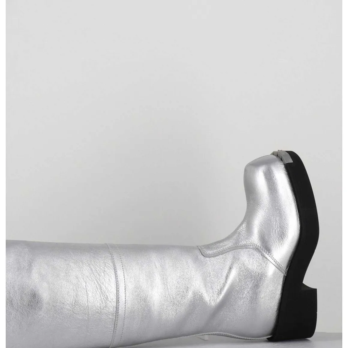 Bottes Biker En Cuir Metallise Argent - S66Ww0075 T9002