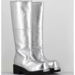 Bottes Biker En Cuir Metallise Argent - S66Ww0075 T9002