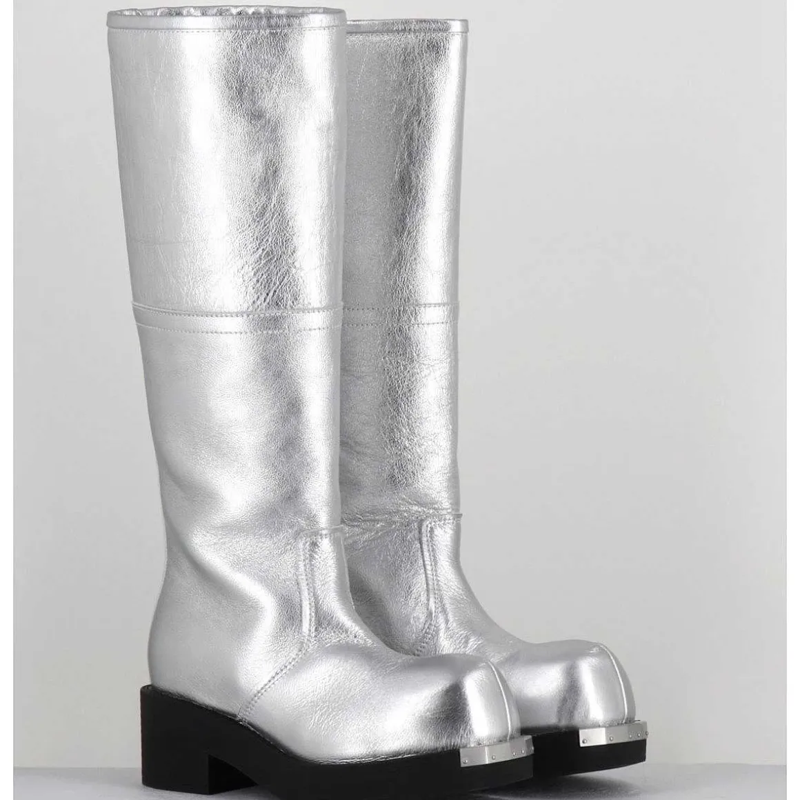 Bottes Biker En Cuir Metallise Argent - S66Ww0075 T9002