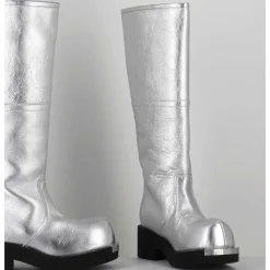 Bottes Biker En Cuir Metallise Argent - S66Ww0075 T9002