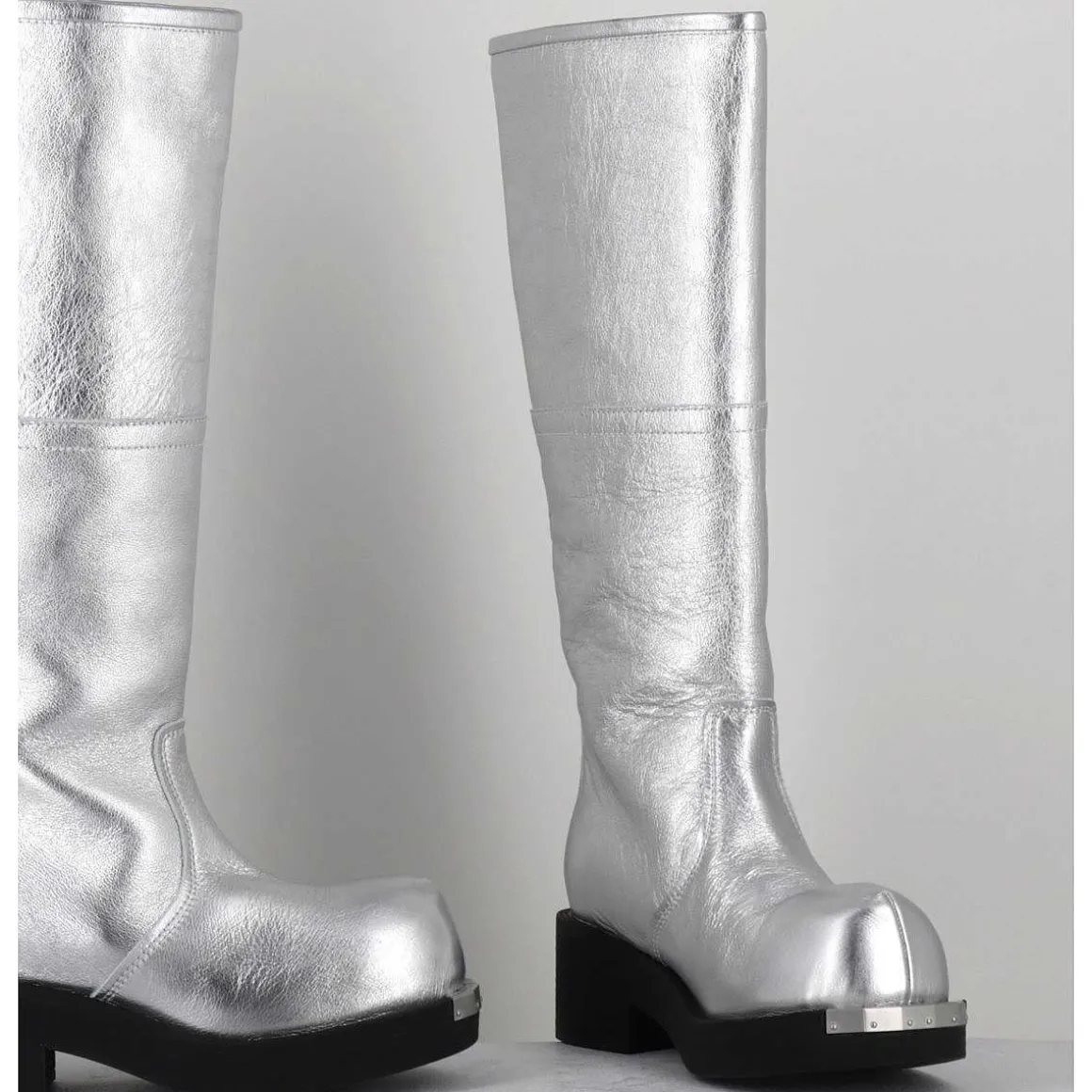 Bottes Biker En Cuir Metallise Argent - S66Ww0075 T9002