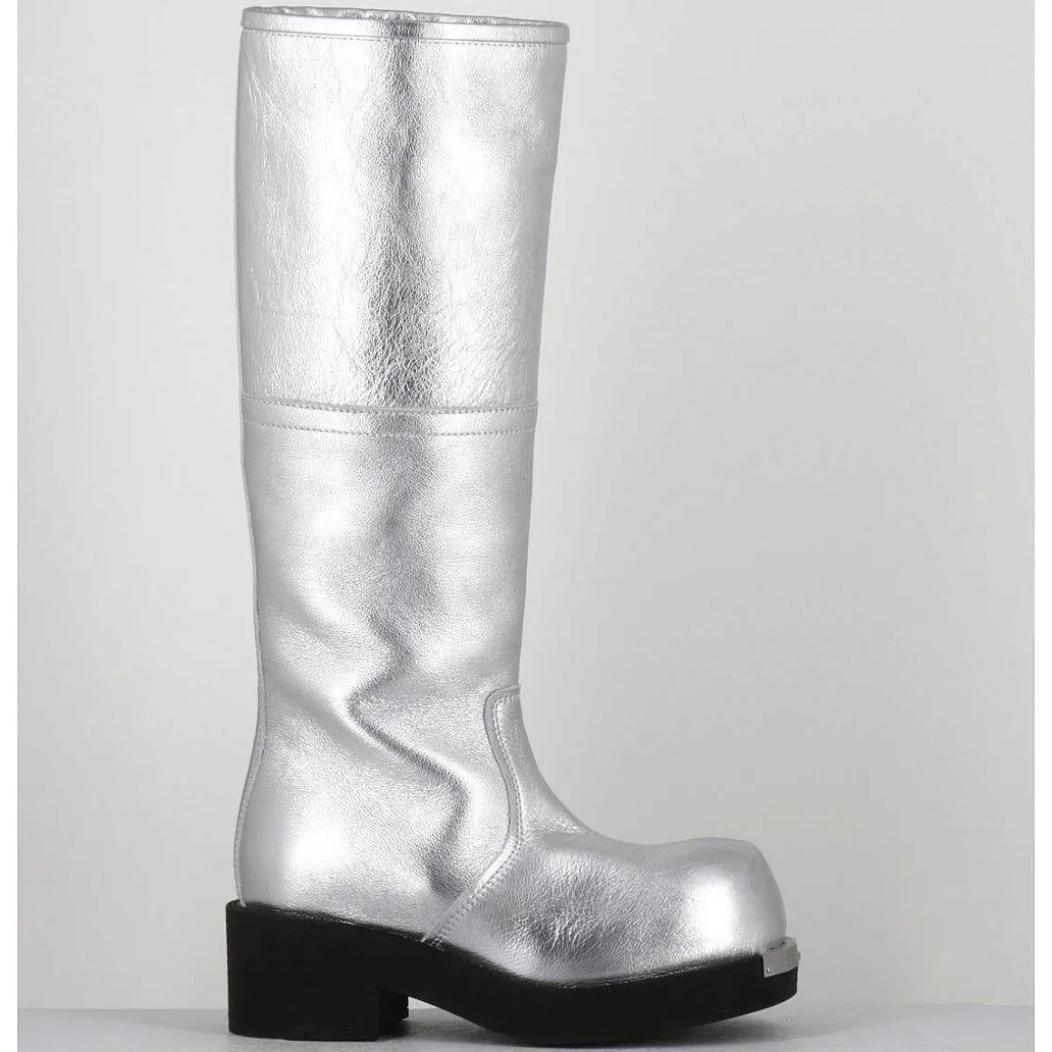 Bottes Biker En Cuir Metallise Argent - S66Ww0075 T9002