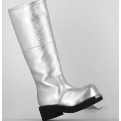Bottes Biker En Cuir Metallise Argent - S66Ww0075 T9002