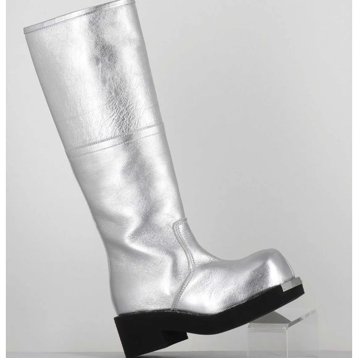Bottes Biker En Cuir Metallise Argent - S66Ww0075 T9002