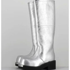 Bottes Biker En Cuir Metallise Argent - S66Ww0075 T9002