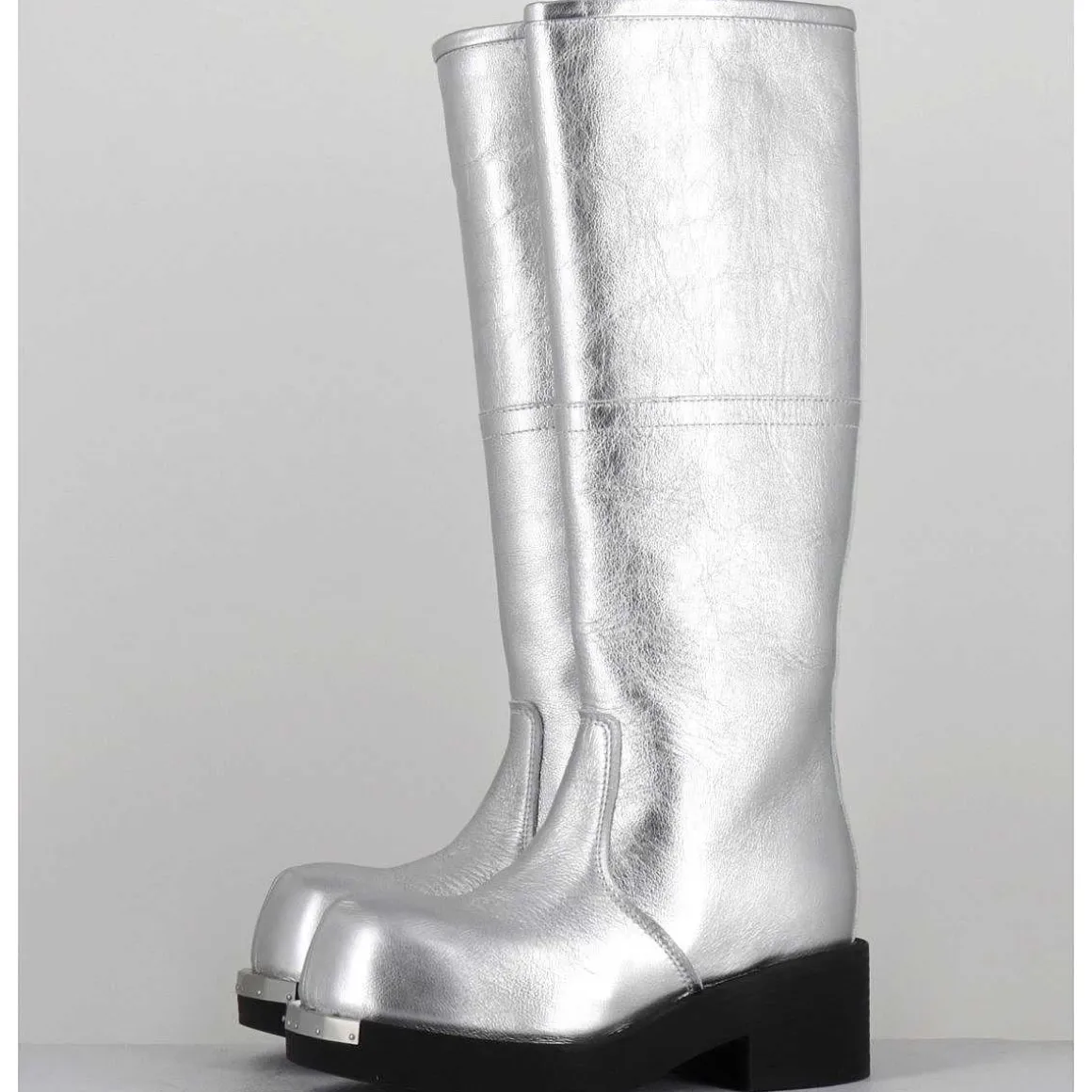 Bottes Biker En Cuir Metallise Argent - S66Ww0075 T9002