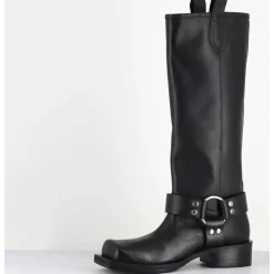Bottes Bikers Bout Carre En Cuir Noir - 1613 York Nero