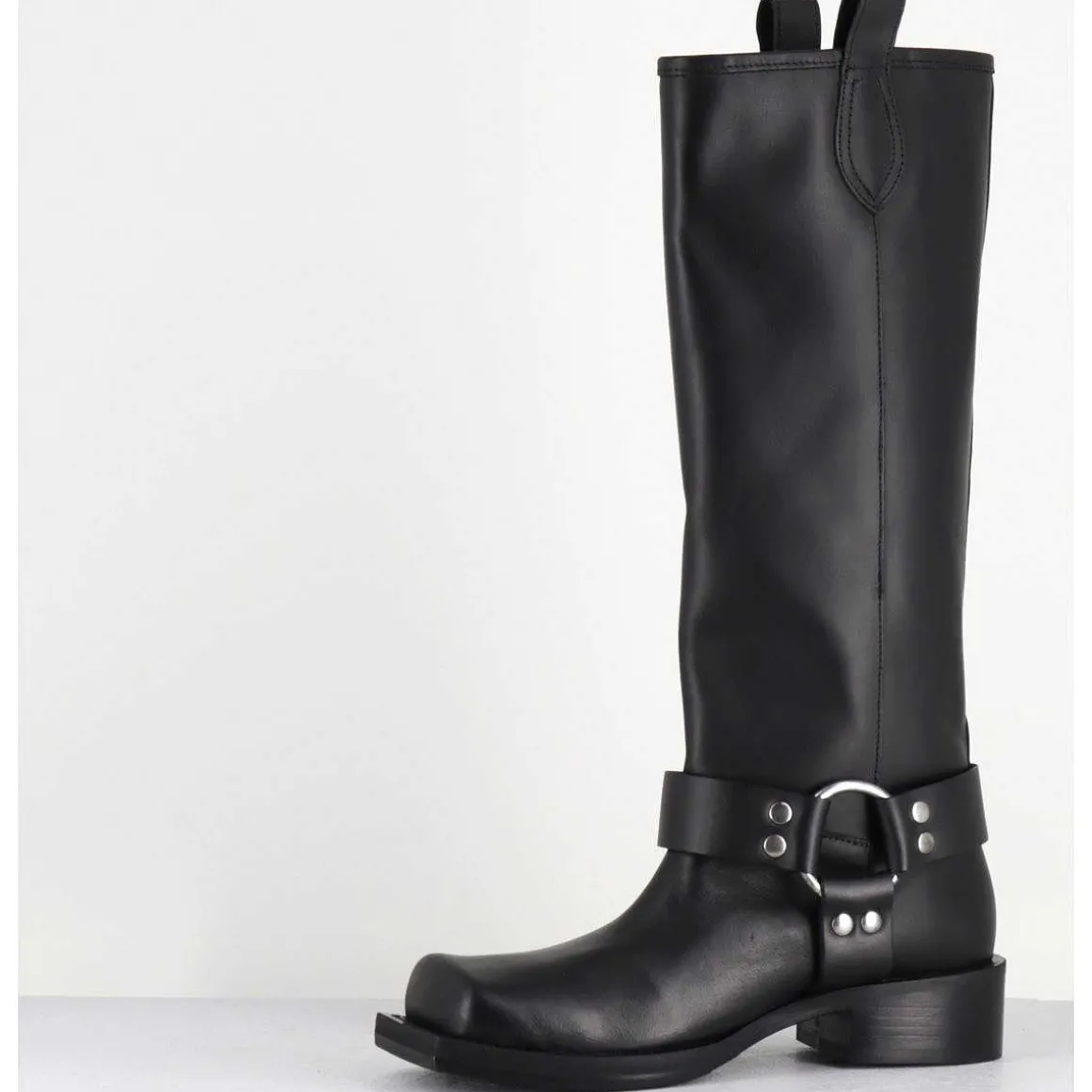 Bottes Bikers Bout Carre En Cuir Noir - 1613 York Nero