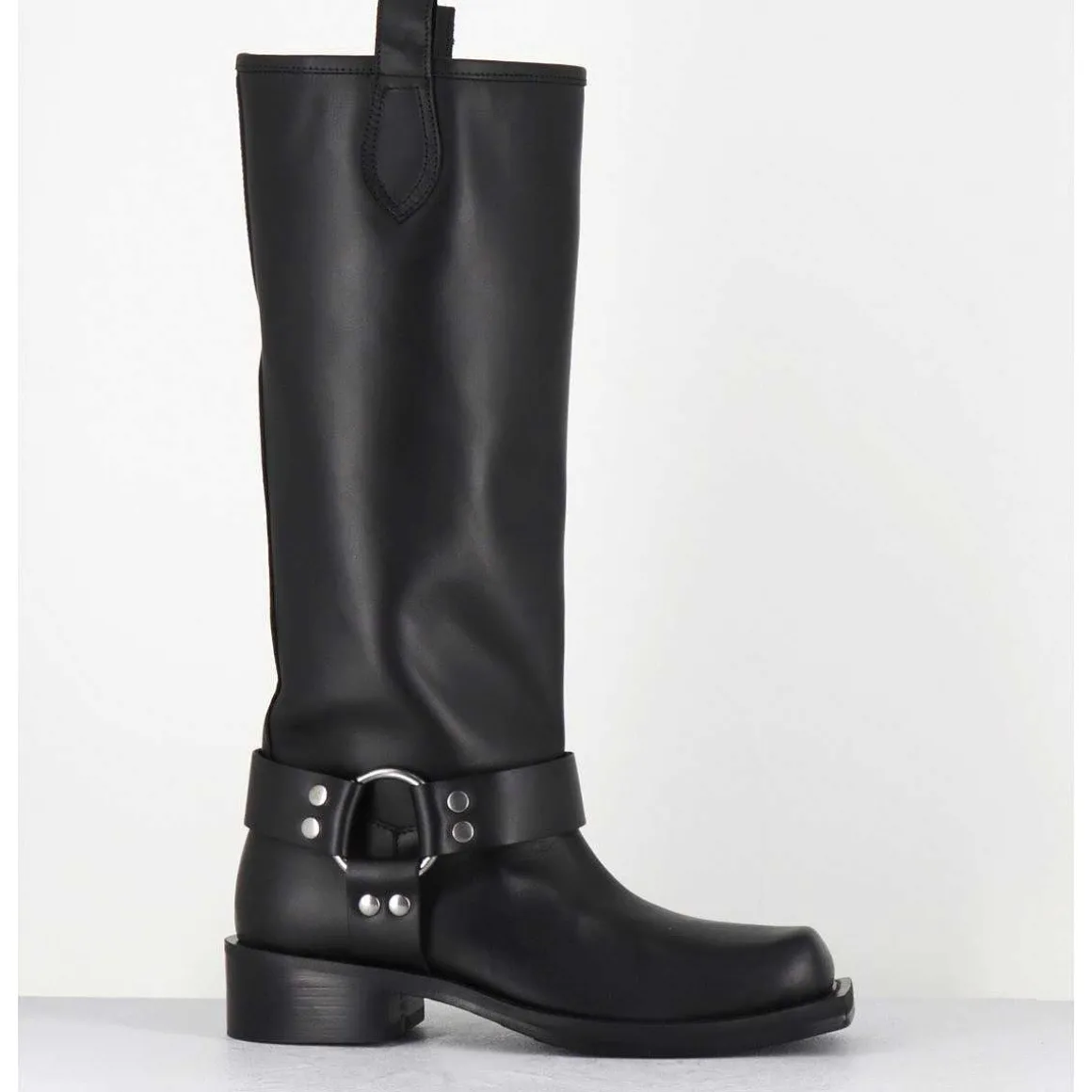 Bottes Bikers Bout Carre En Cuir Noir - 1613 York Nero
