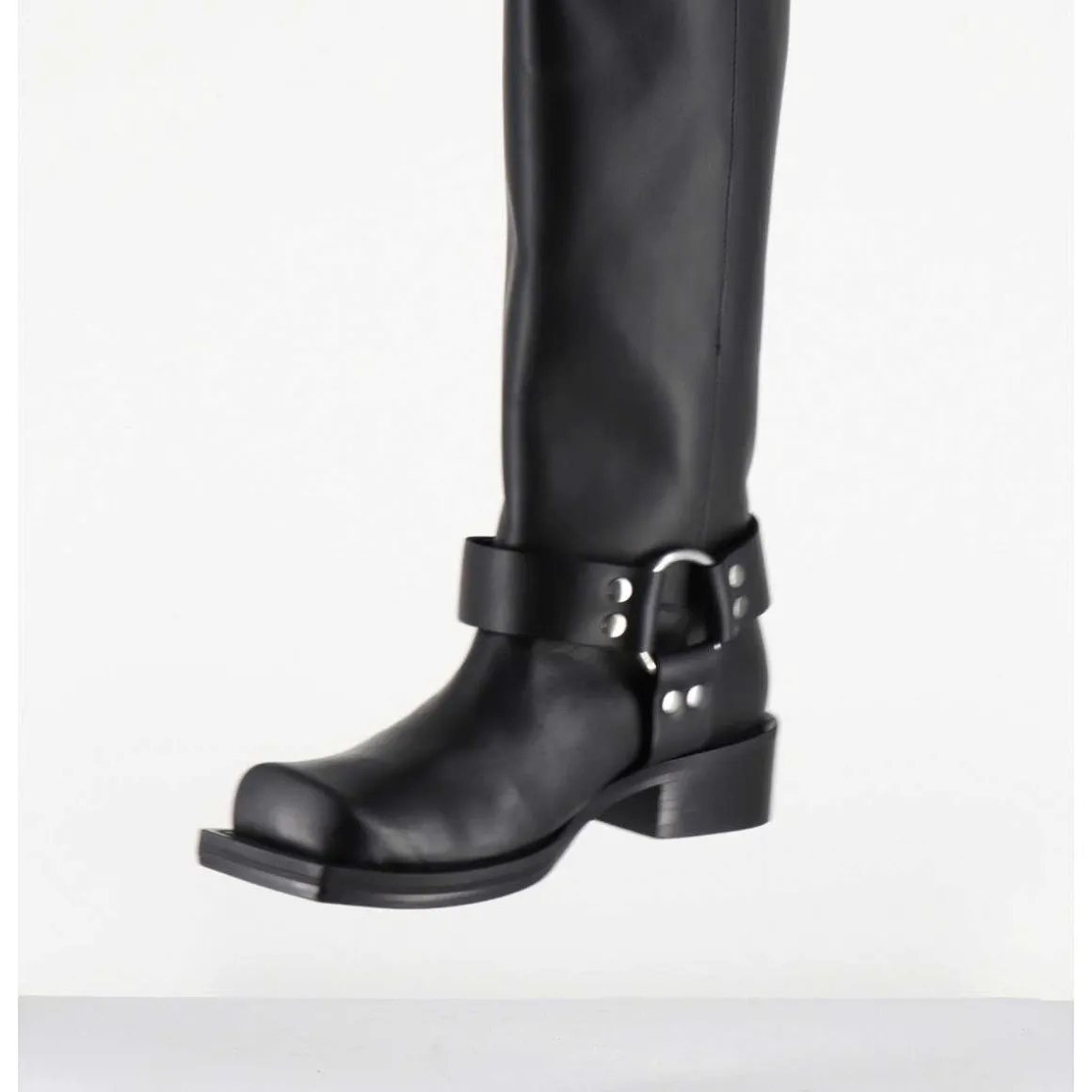 Bottes Bikers Bout Carre En Cuir Noir - 1613 York Nero