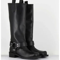 Bottes Bikers Bout Carre En Cuir Noir - 1613 York Nero