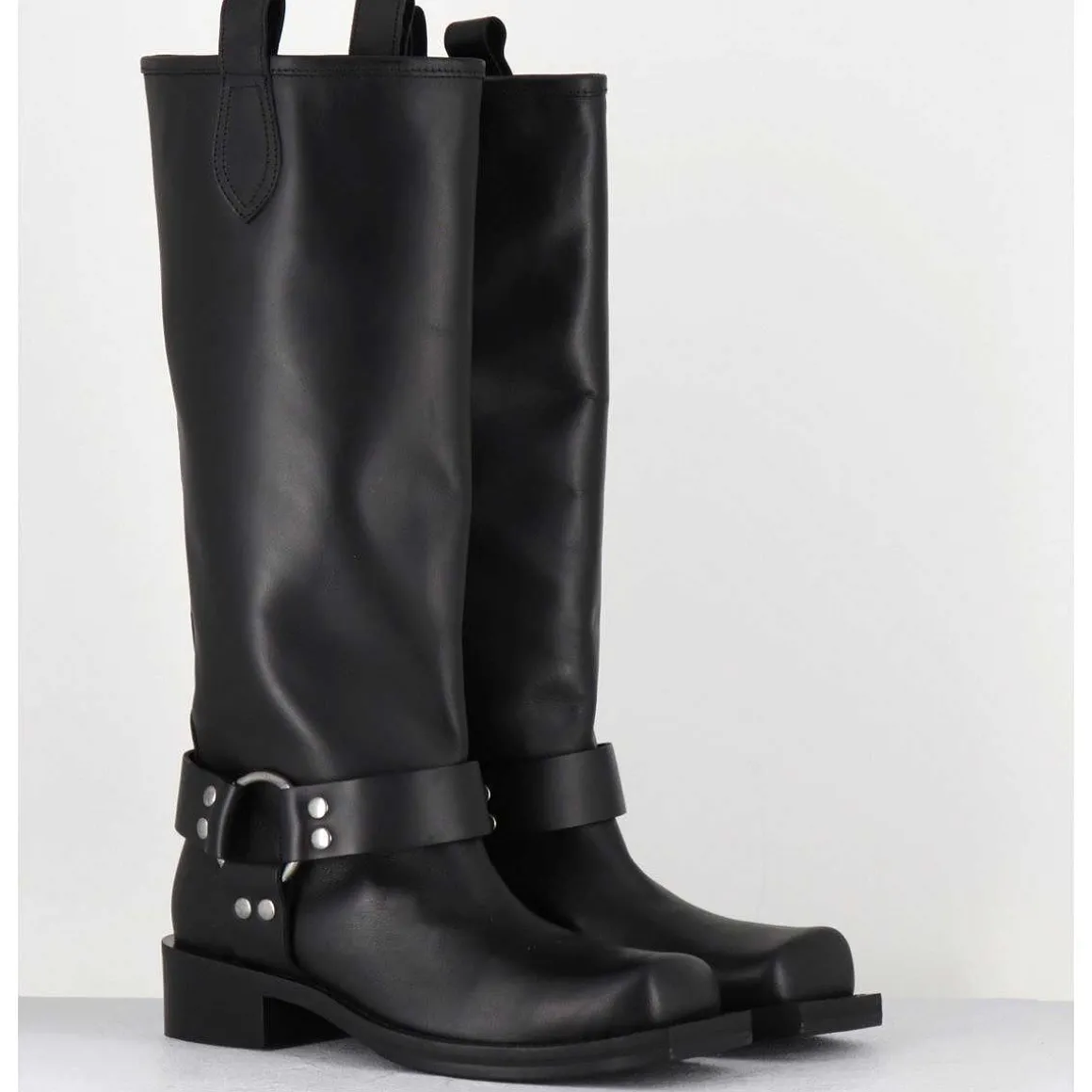 Bottes Bikers Bout Carre En Cuir Noir - 1613 York Nero