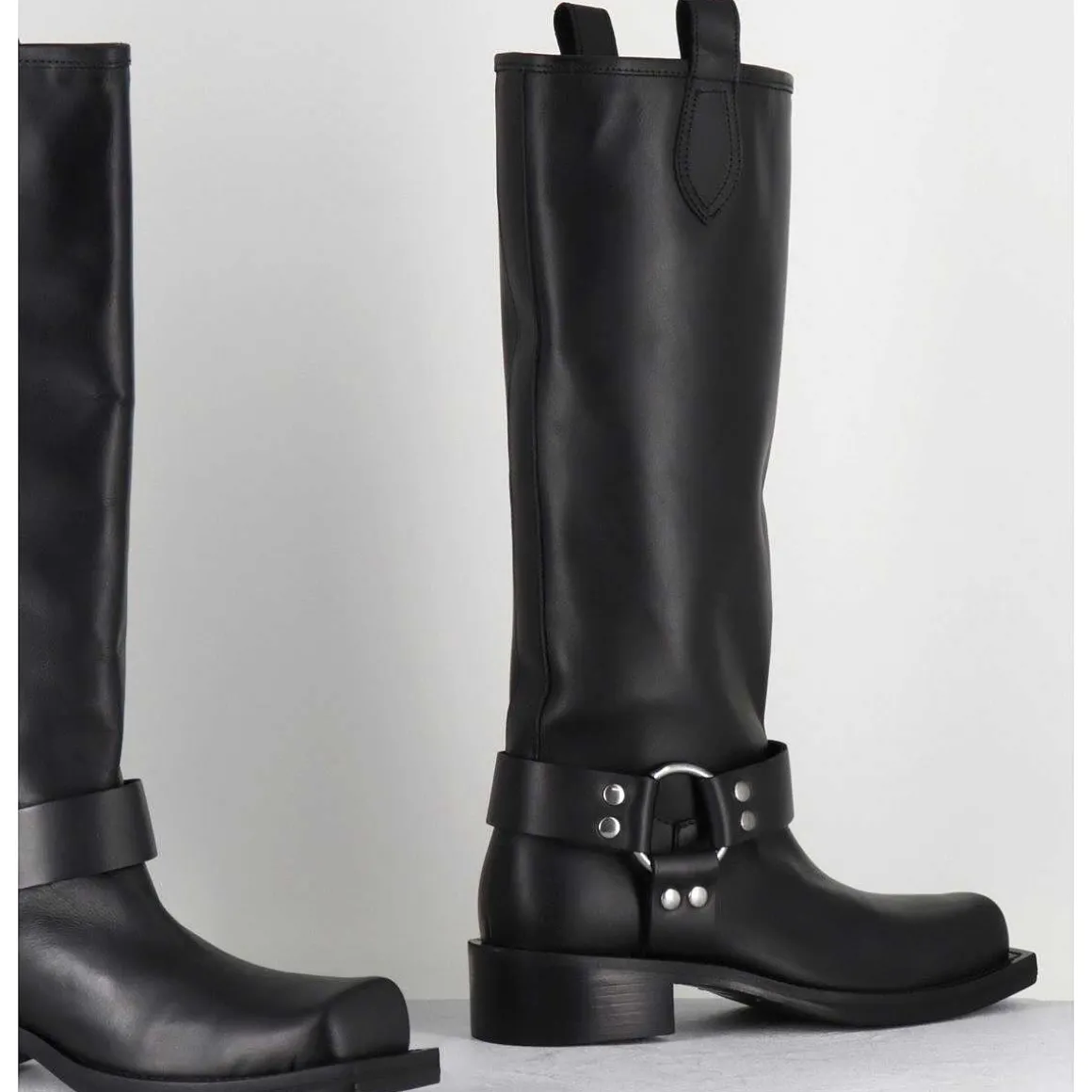 Bottes Bikers Bout Carre En Cuir Noir - 1613 York Nero