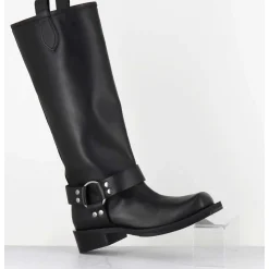 Bottes Bikers Bout Carre En Cuir Noir - 1613 York Nero