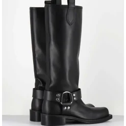 Bottes Bikers Bout Carre En Cuir Noir - 1613 York Nero