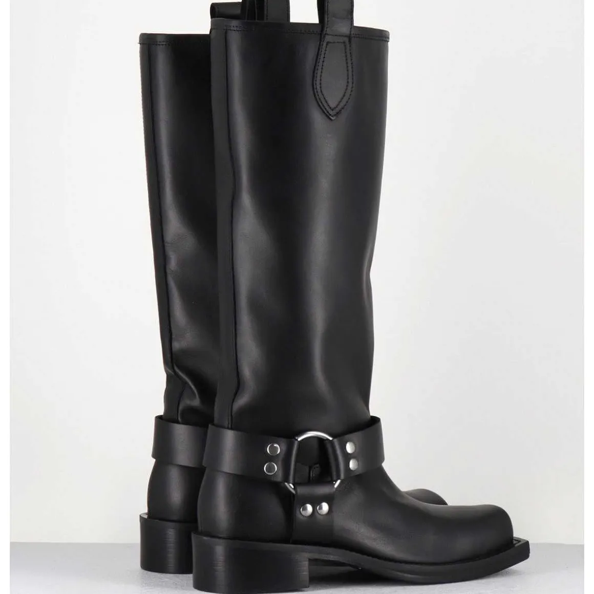 Bottes Bikers Bout Carre En Cuir Noir - 1613 York Nero